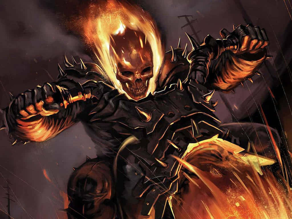 Flaming_ Skull_ Biker_ Artwork Wallpaper