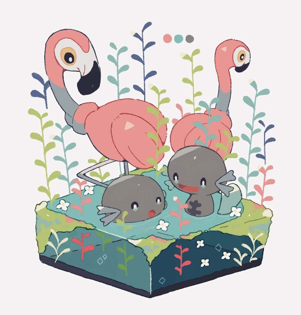 Flamingosand Friends Illustration Wallpaper