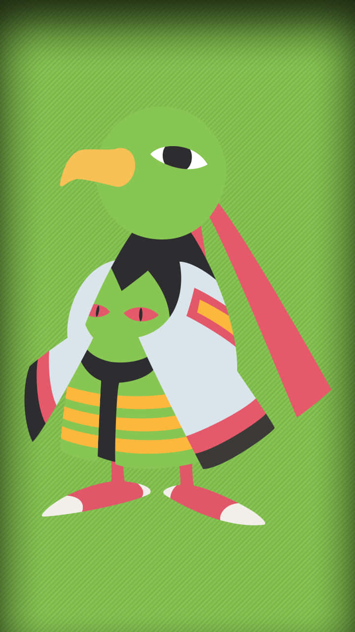 Flat Xatu On Green Background Wallpaper