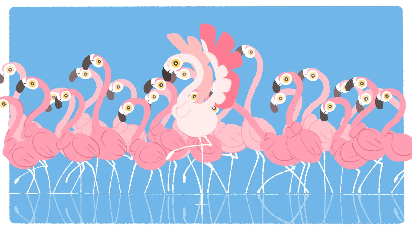 Flockof Flamingos Cartoon Wallpaper