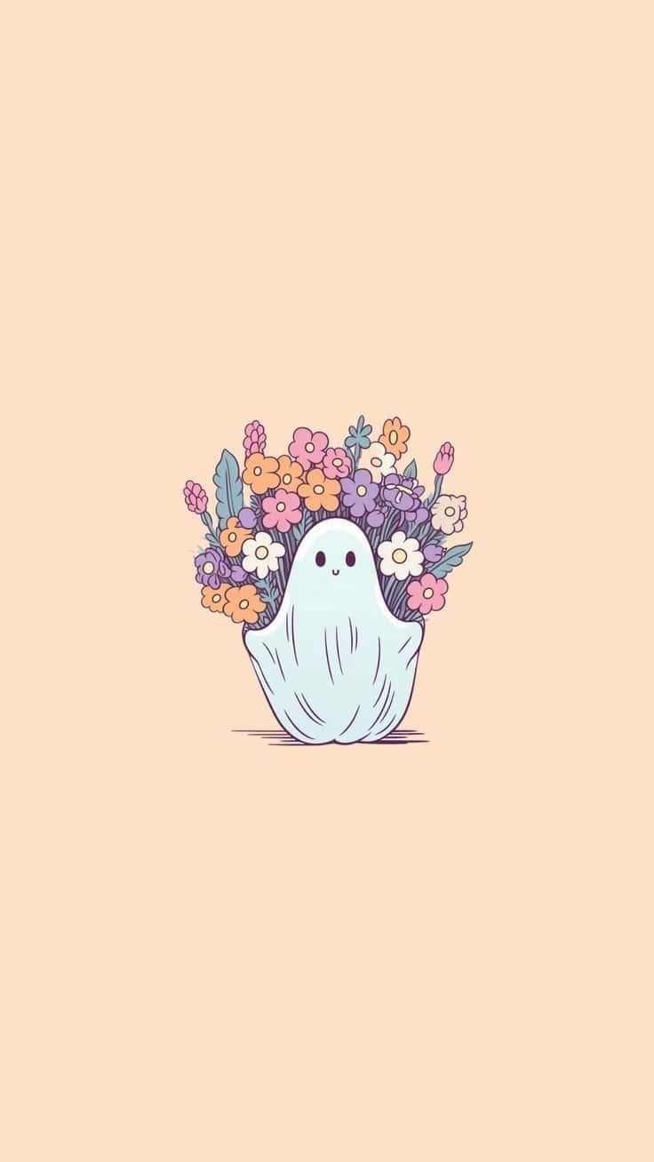 Floral Ghost Cute Spooky Illustration Wallpaper