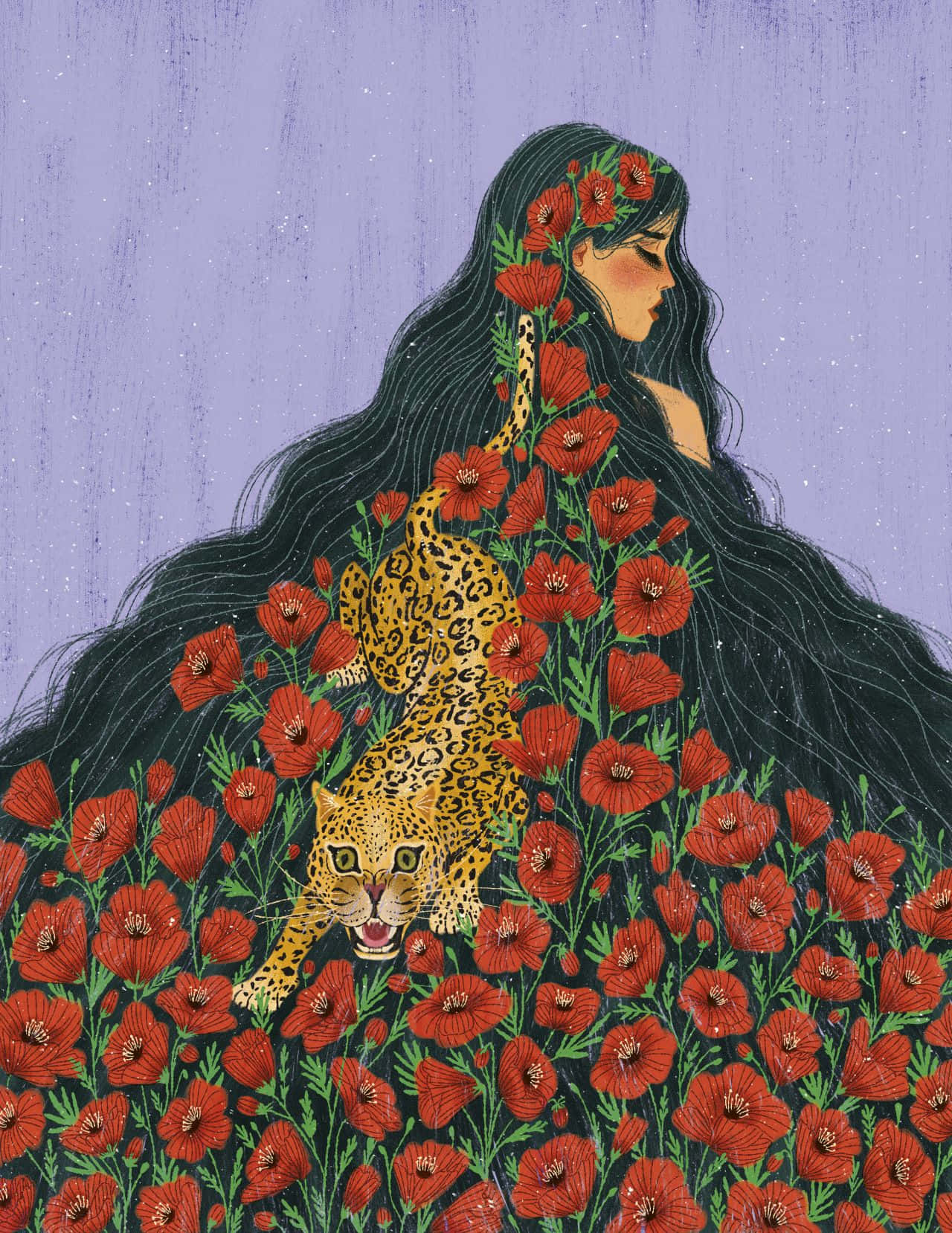 Floral Leopard Embrace_ Latina Aesthetic Wallpaper