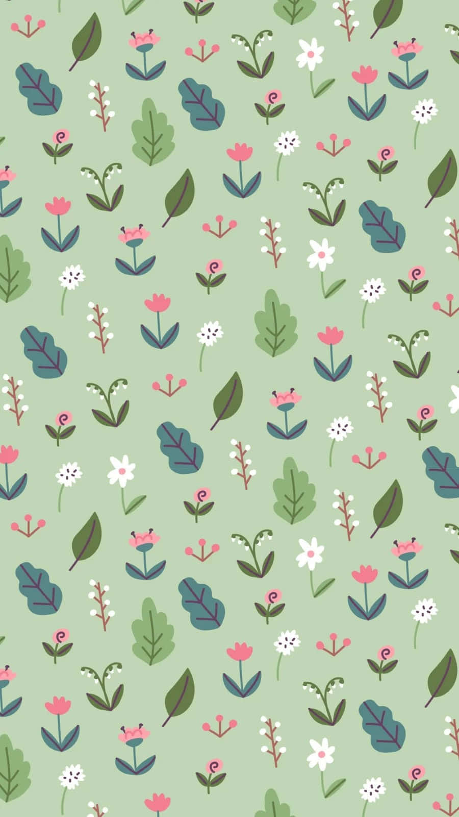 Floral Pattern Green Background Wallpaper