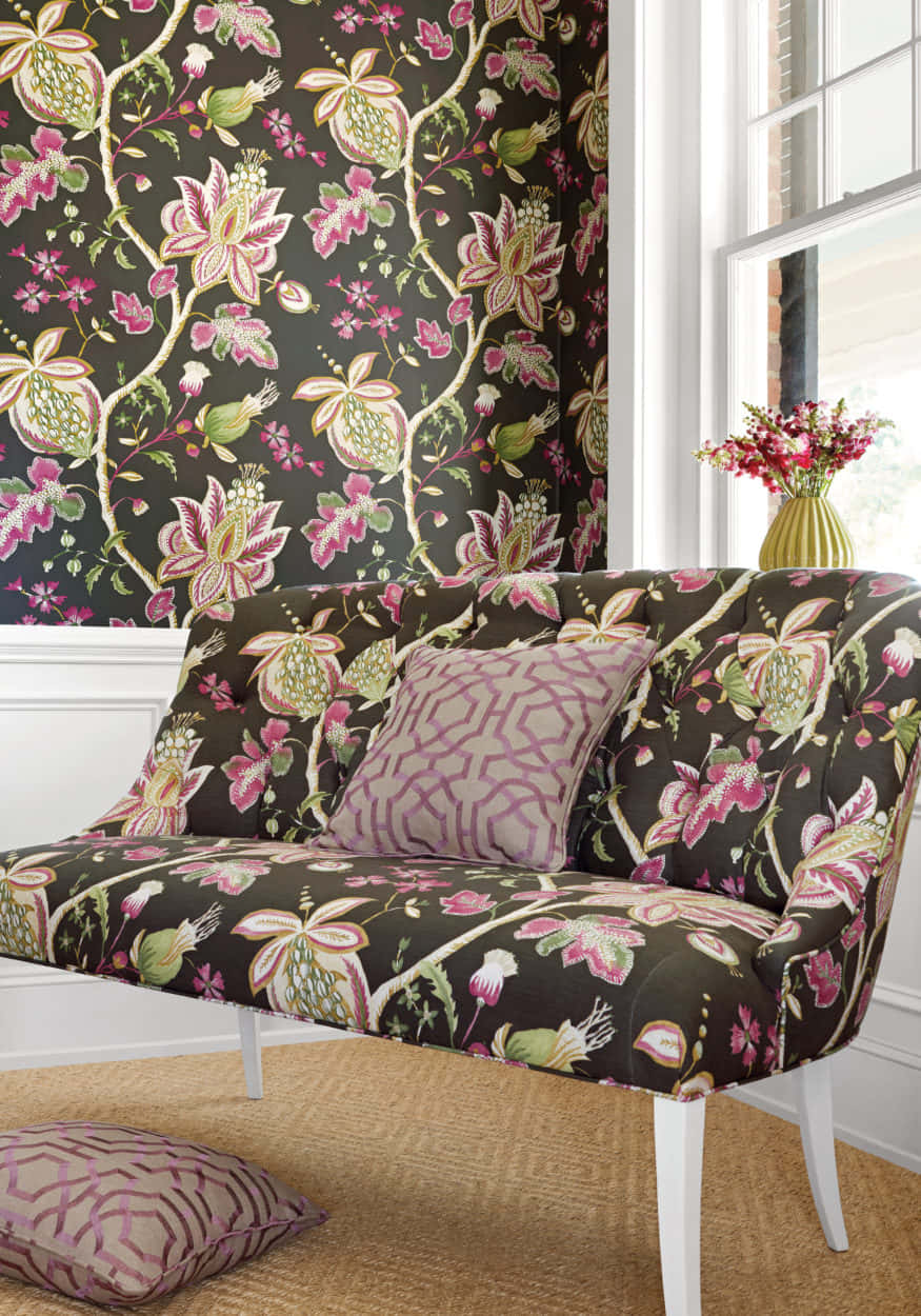 Floral Patterned Setteeand Wallpaper Interior Design Wallpaper