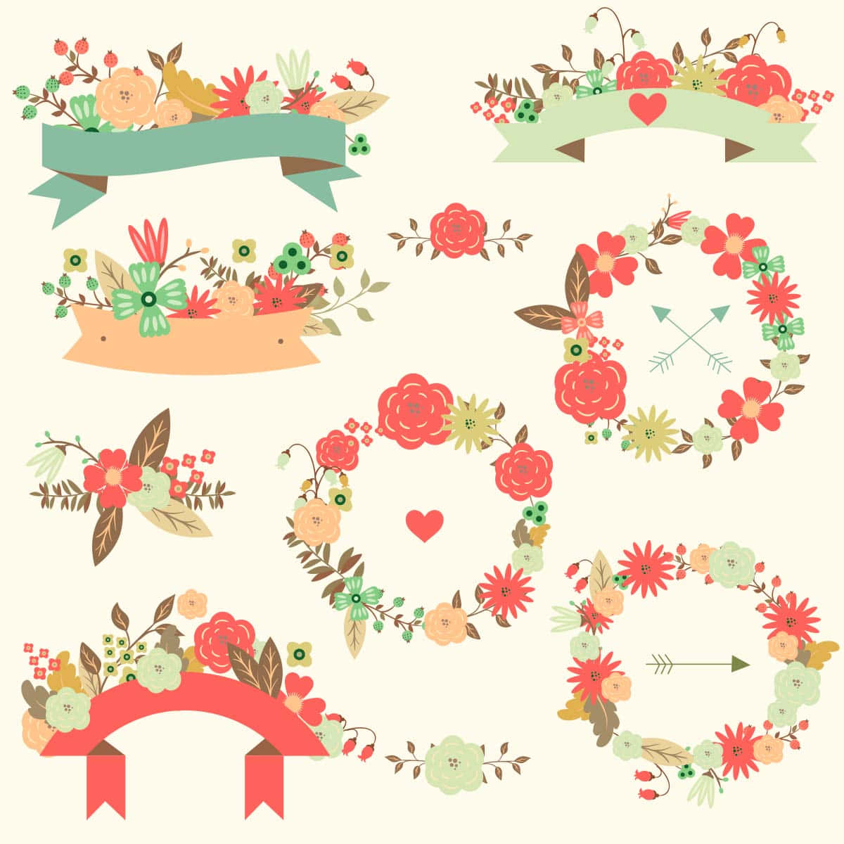 Floral_ Ribbon_ Banner_ Collection Wallpaper