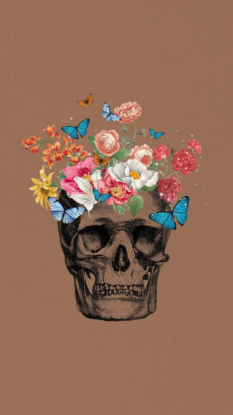 Floral_ Skull_with_ Butterflies_ Artwork Wallpaper