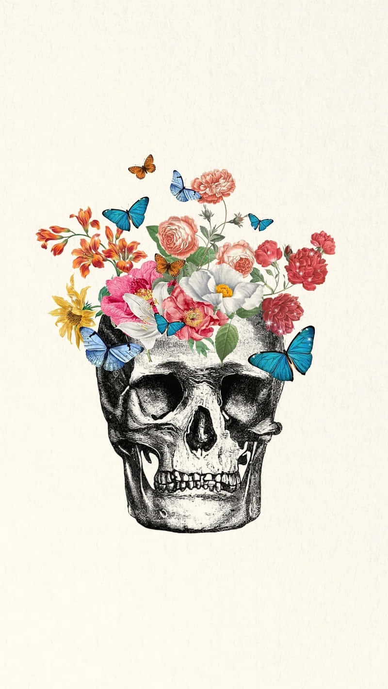 Floral_ Skull_with_ Butterflies_ Artwork Wallpaper