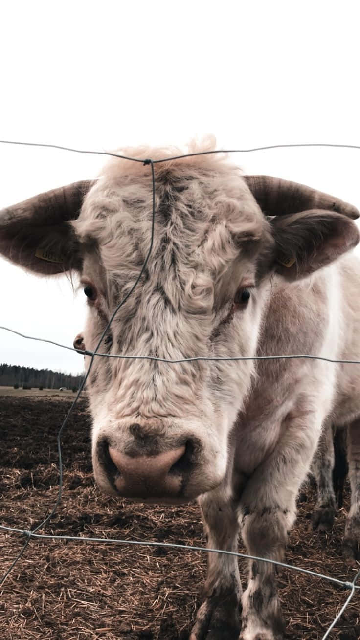 Fluffy Cow Behind Fence.jpg Wallpaper