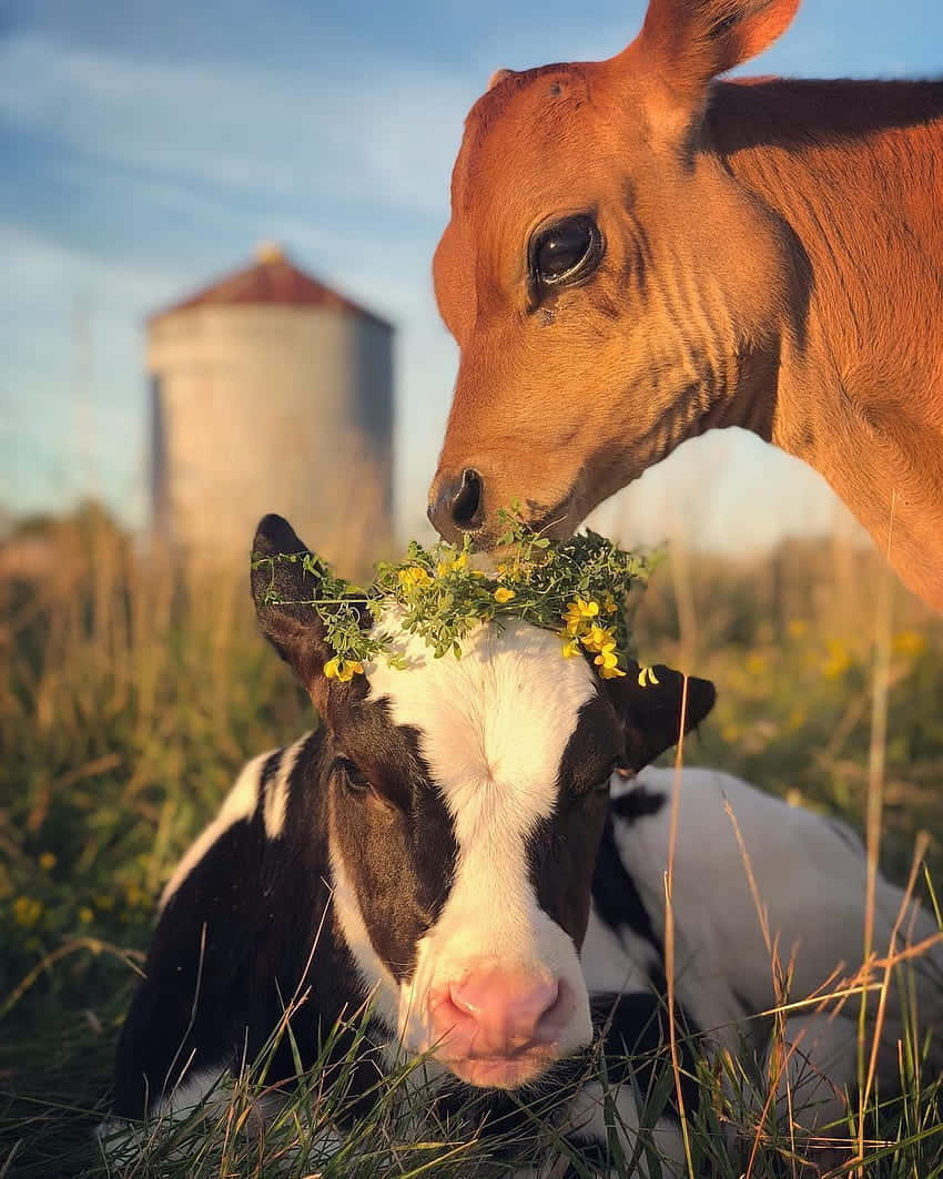 Fluffy Cow Friends Sunset Wallpaper