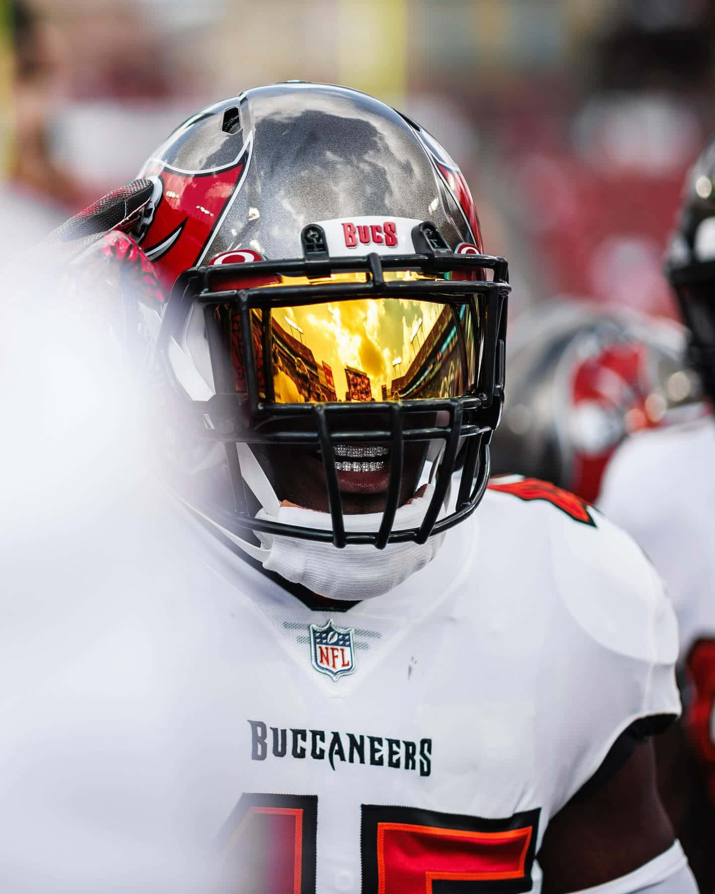 Focused Buccaneers Player Helmet Reflection Wallpaper