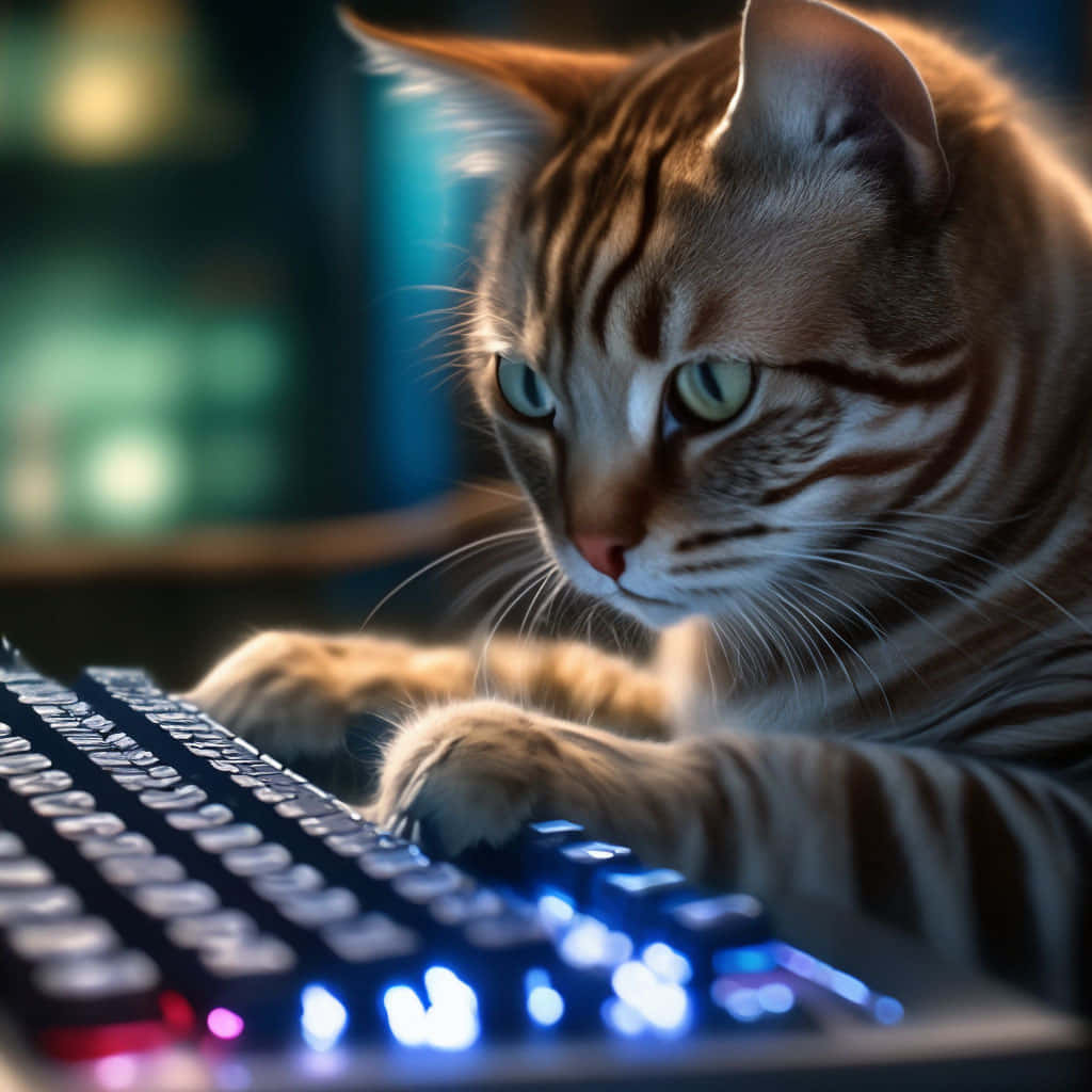 Focused Felineat Keyboard Wallpaper