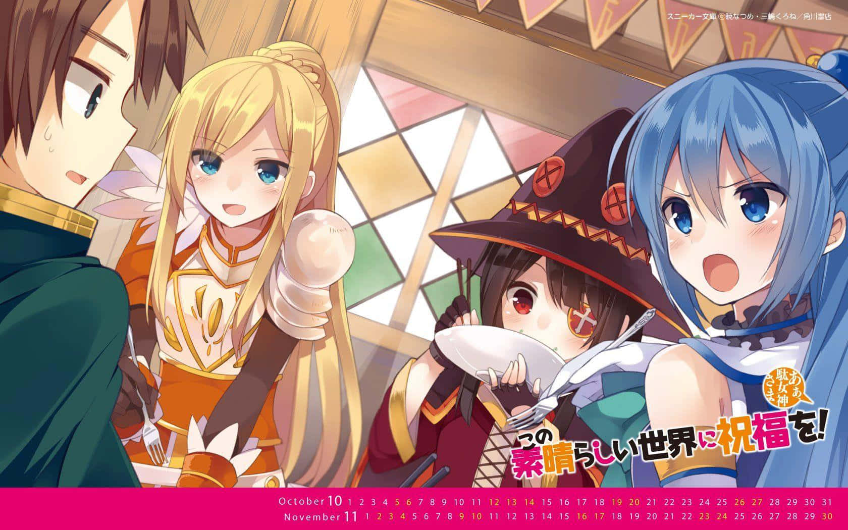 Follow Aqua And The Others Through The Wonderful World Of Konosuba Wallpaper