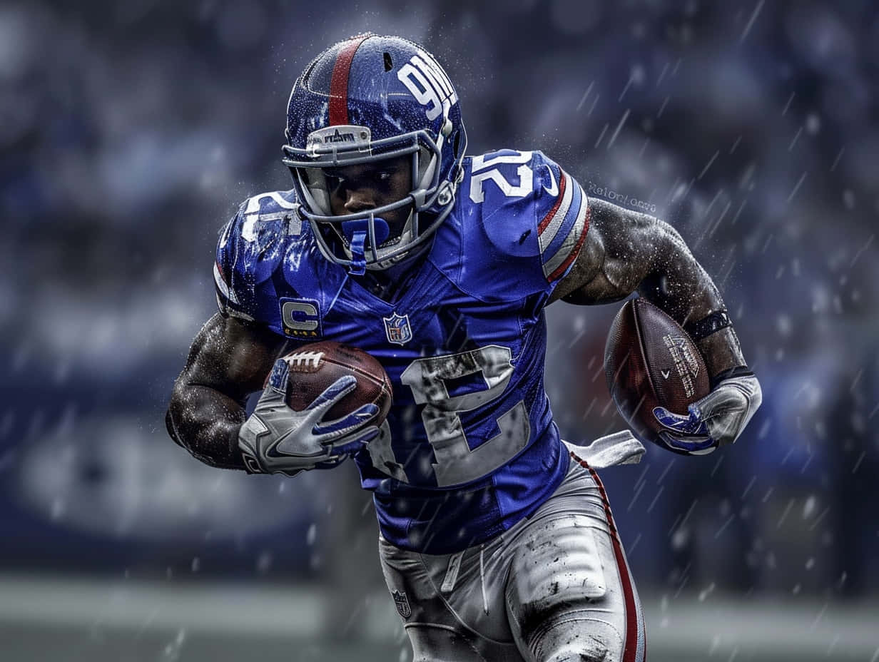 Football Player Intense Runin Rain Wallpaper