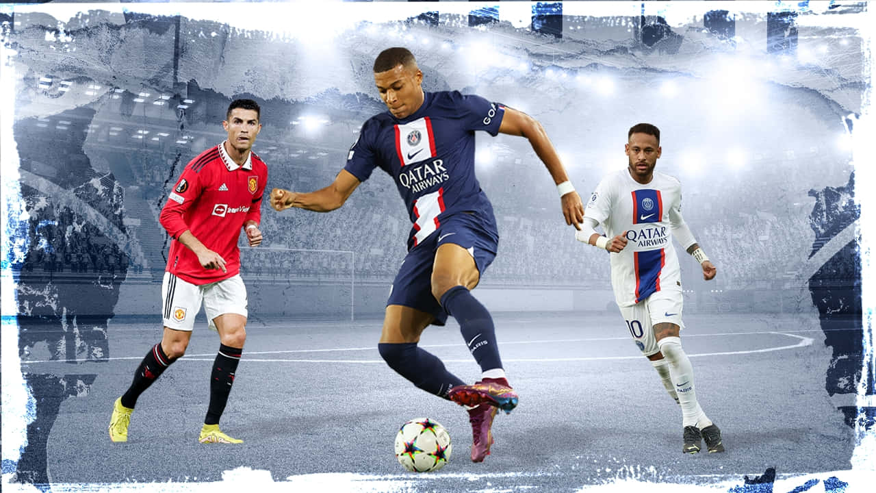 Football Stars Ronaldo Messi Neymar Collage Wallpaper