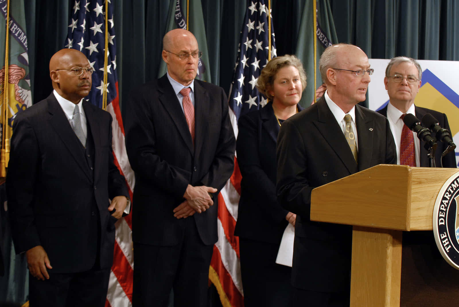 Former United States Secretary Of The Treasury, Henry Paulson, Meeting With Treasury Personnel. Wallpaper