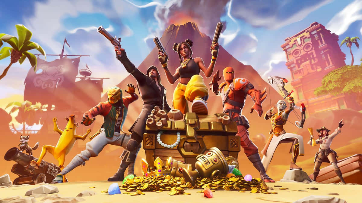 Fortnite - A Group Of People Standing In Front Of A Building Wallpaper