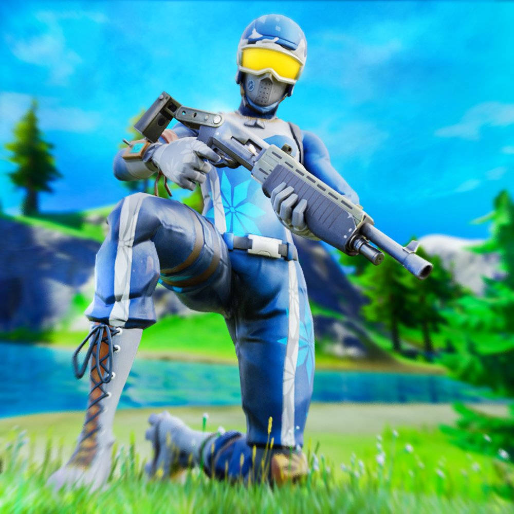 Fortnite - A Man In A Blue Suit Holding A Gun Wallpaper