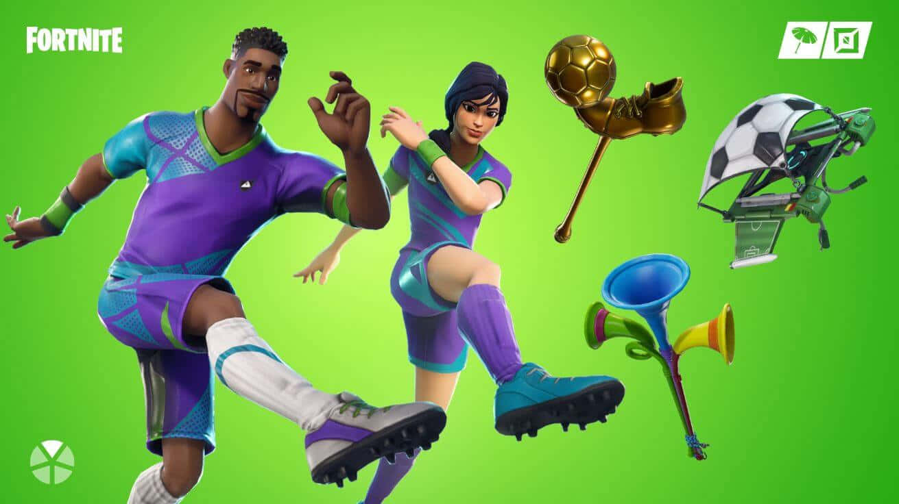 Fortnite - A Soccer Game With A Green Background Wallpaper