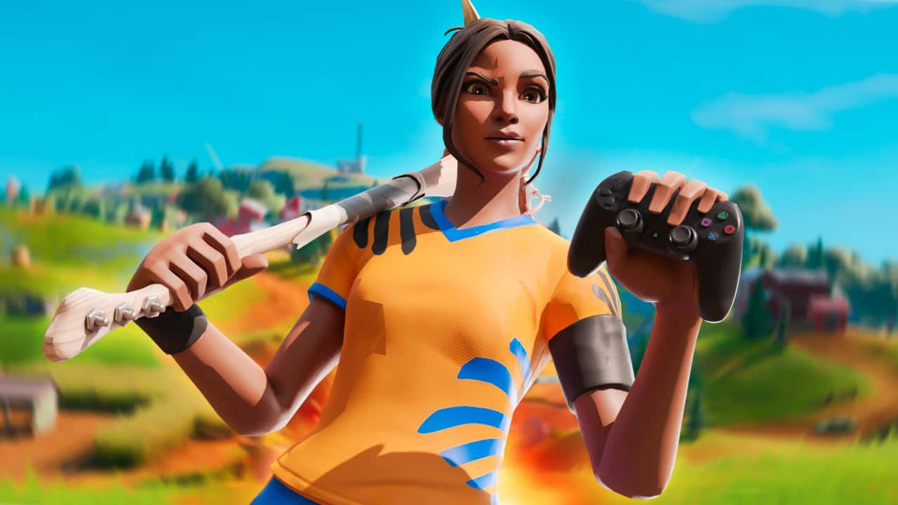 Fortnite - A Woman Holding A Gun And A Bone Wallpaper