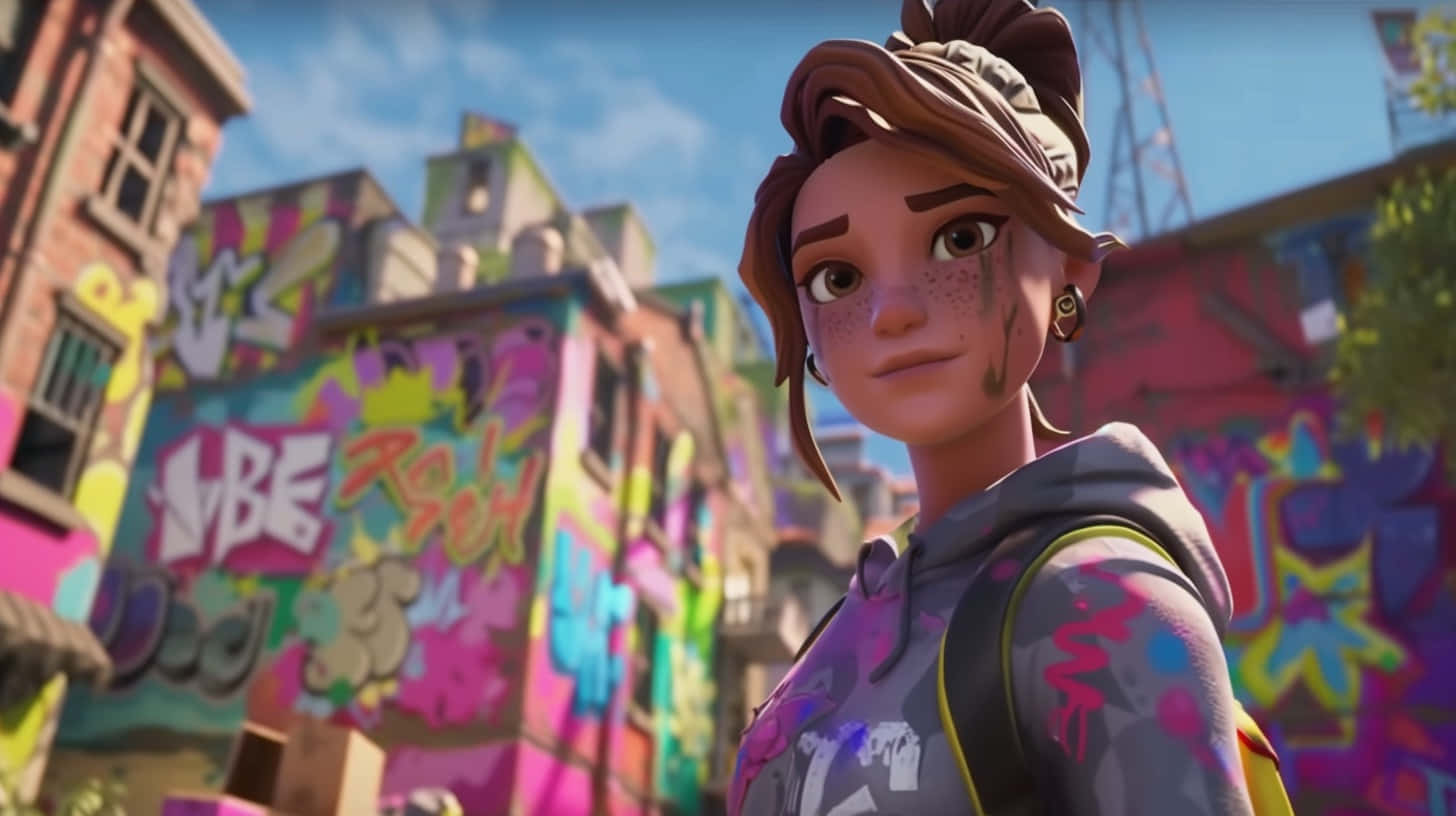 Fortnite Character Urban Graffiti Backdrop Wallpaper