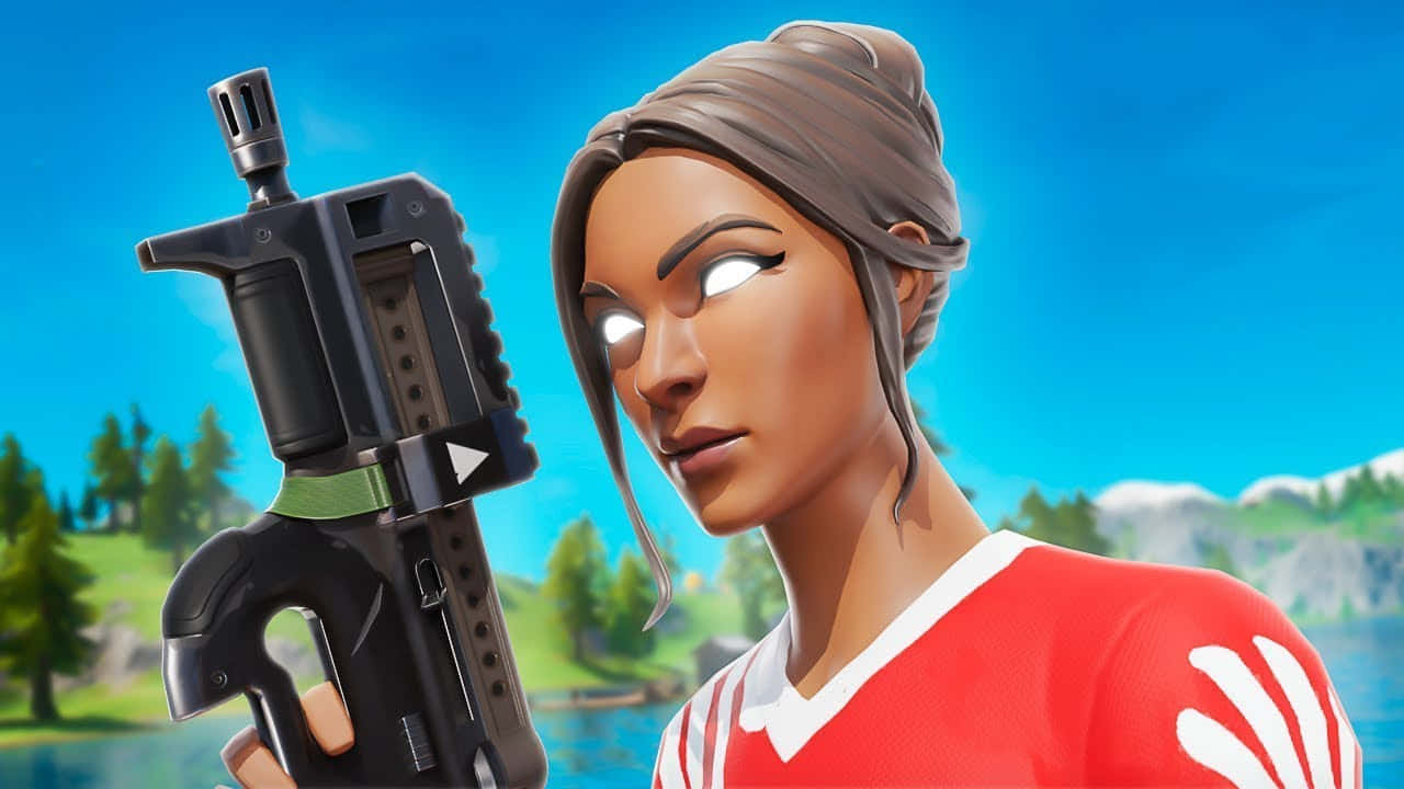 Fortnite Female Character With Gun Wallpaper