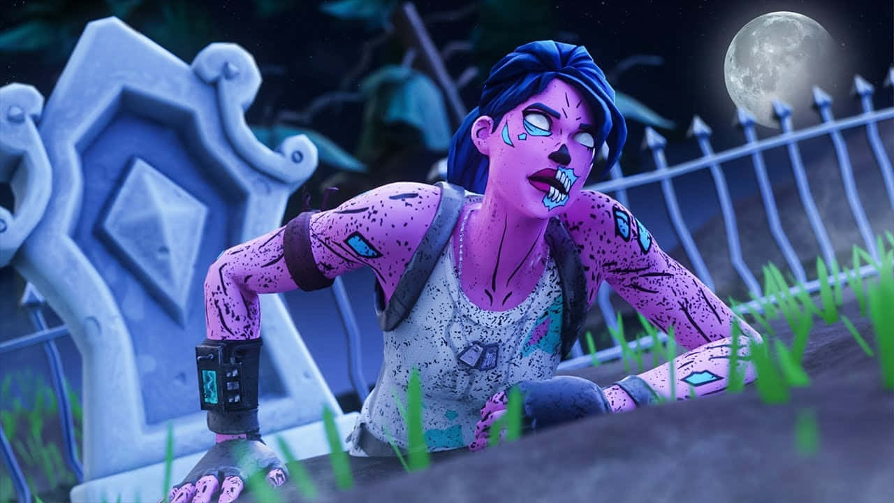 Fortnite Pink Ghoul Trooper Night Scene Wallpaper