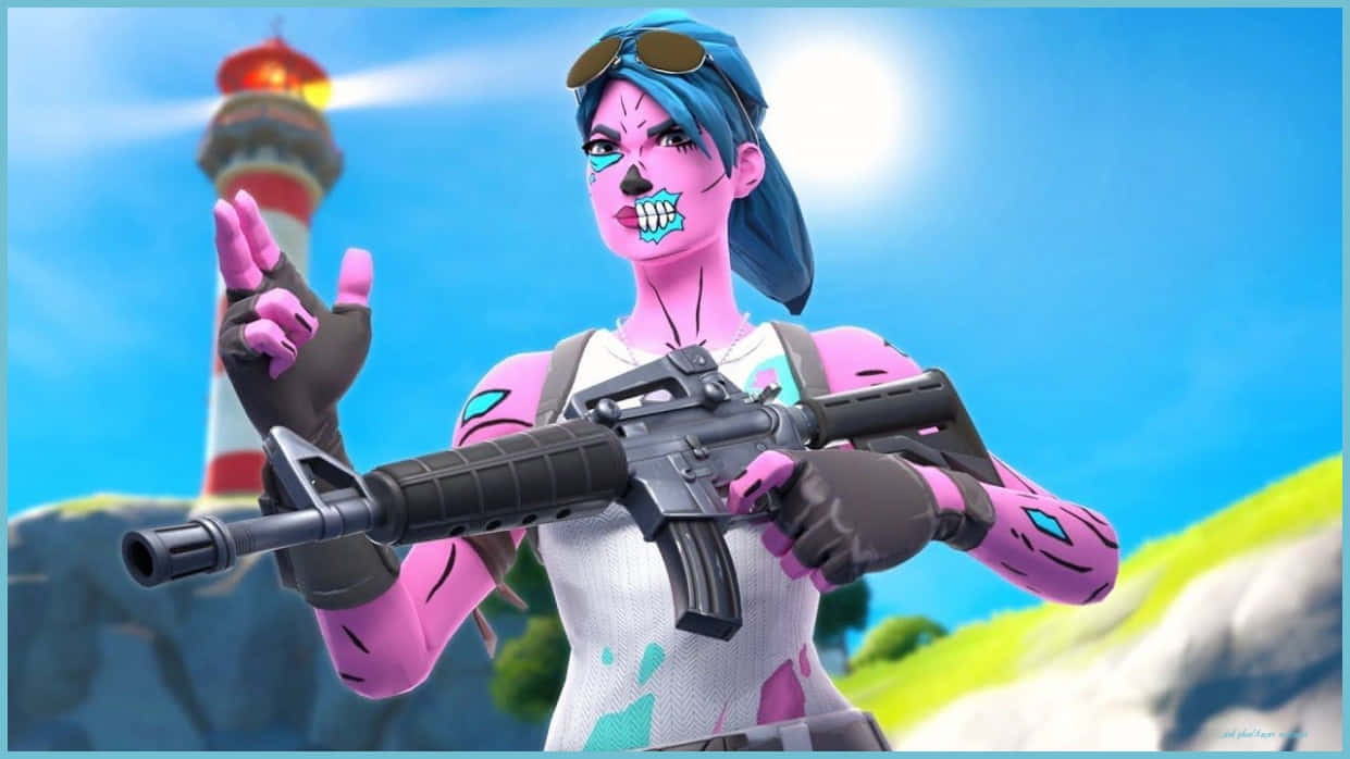 Fortnite Pink Ghoul Trooper With Rifle Wallpaper