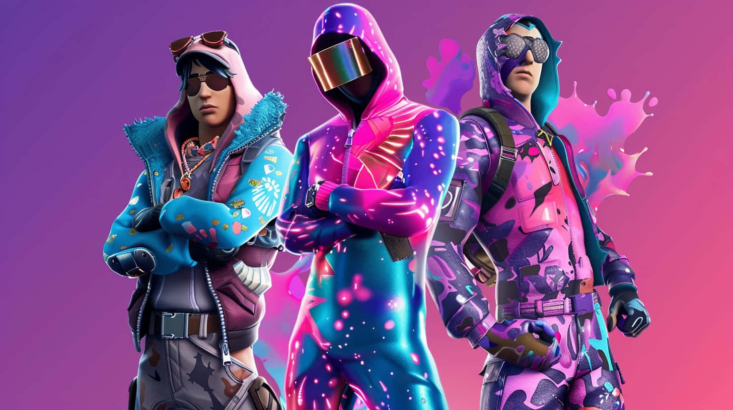 Fortnite Skin Trio Purple Backdrop Wallpaper