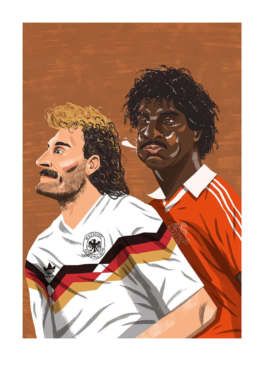 Frank Rijkaard And Rudi Völler Painted Portrait Wallpaper