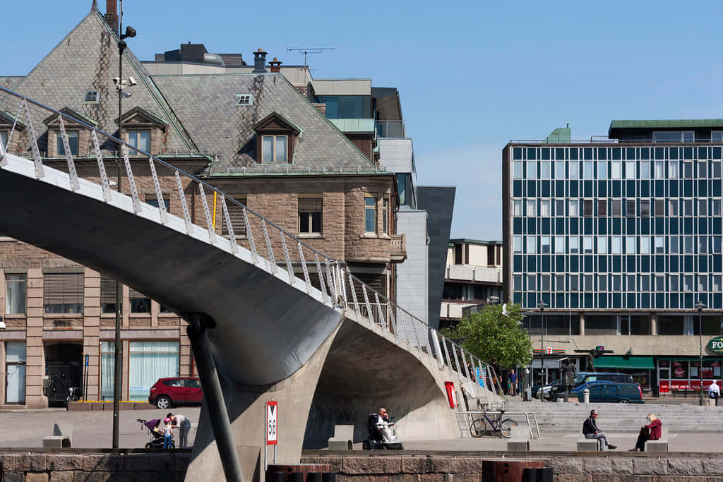 Fredrikstad Cityscapewith Pedestrian Bridge Wallpaper