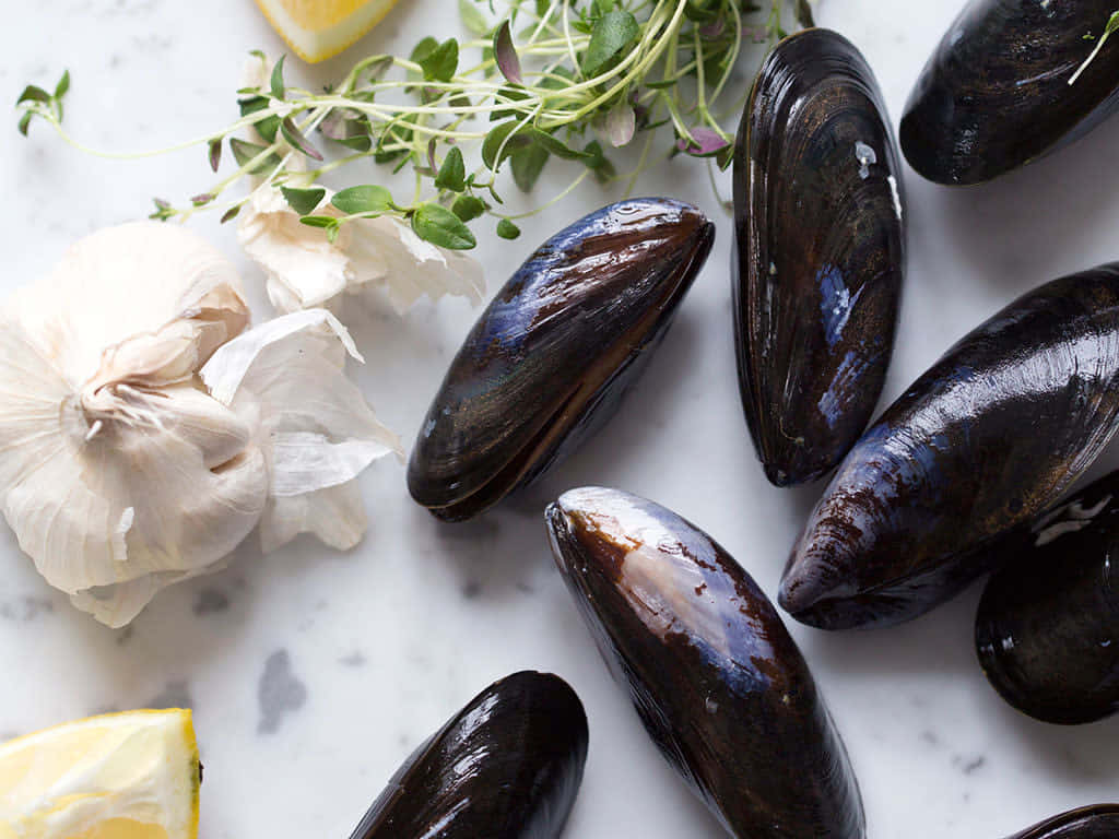 Fresh Musselswith Lemonand Garlic Wallpaper