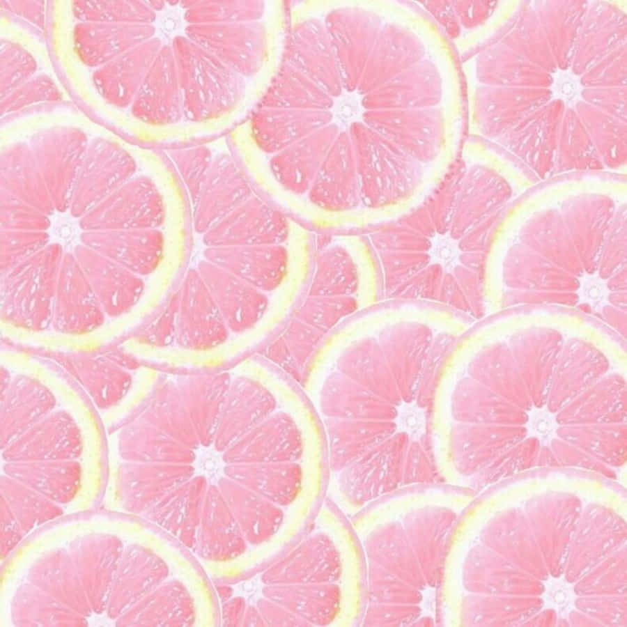 Fresh Pink Grapefruit Halves On A Wooden Background Wallpaper