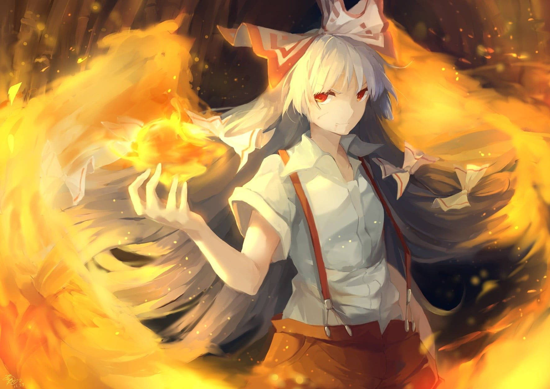 Fujiwara No Mokou Fire Anime Wallpaper