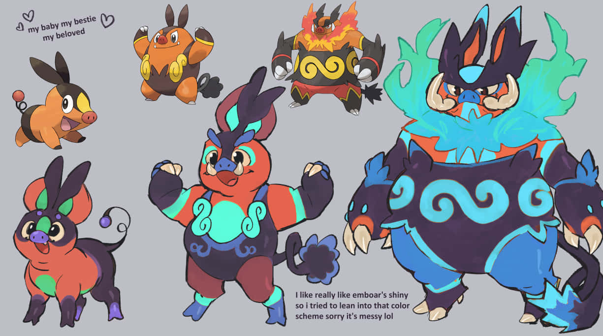 Funny Artwork Of Emboar's Pig Evolution Wallpaper