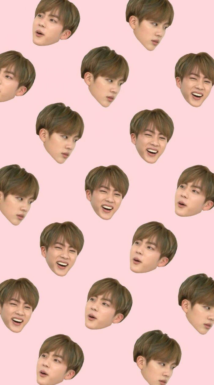 Funny Jin Bts Cute Face Collage Pink Backdrop Wallpaper