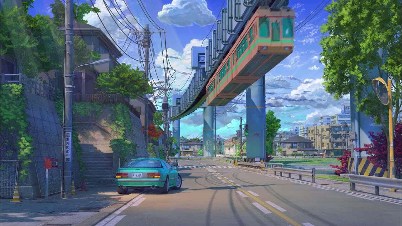 Futuristic Anime Monorail Scene Wallpaper