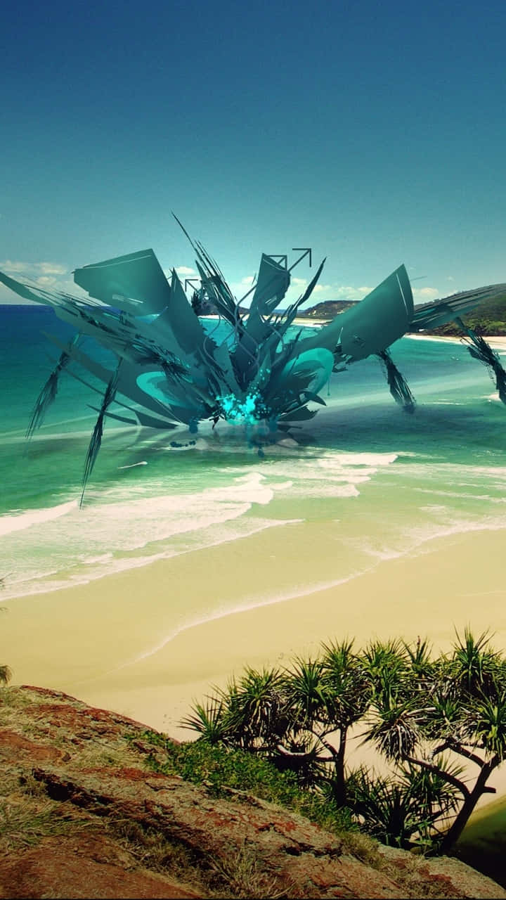 Futuristic Beach- A Rendezvous Of Nature And Technology Wallpaper