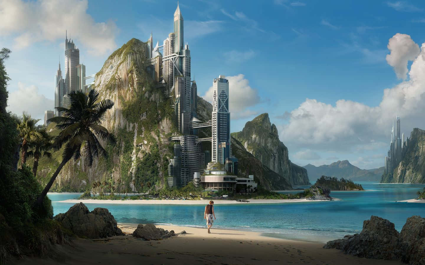 Futuristic Beachside Utopia Cityscape Wallpaper