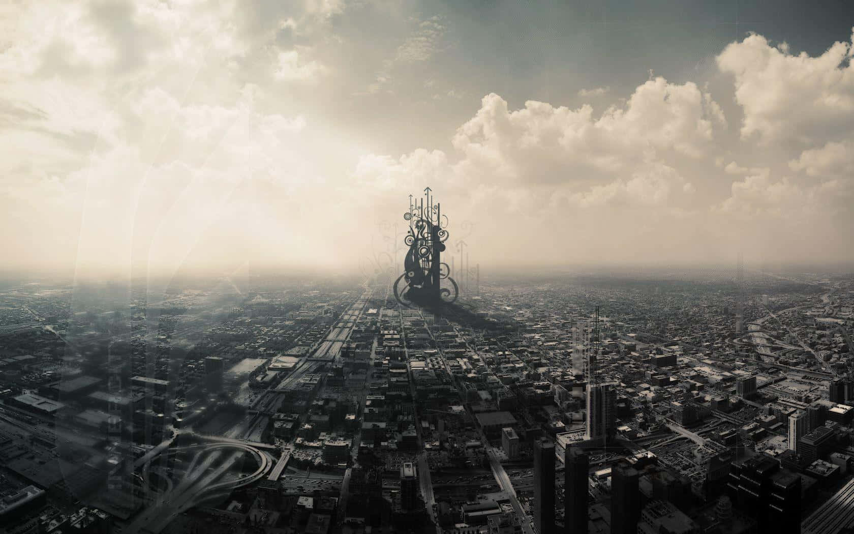 Futuristic_ Cityscape_ Aerial_ View Wallpaper