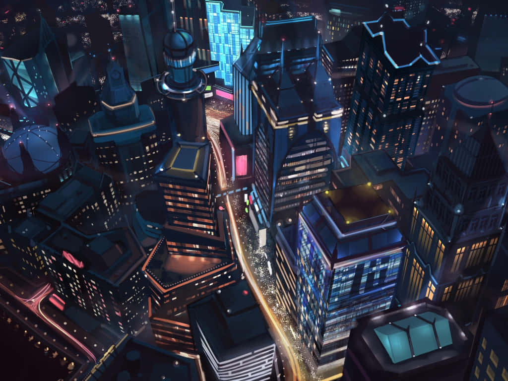 Futuristic Metropolis Night Scene Wallpaper