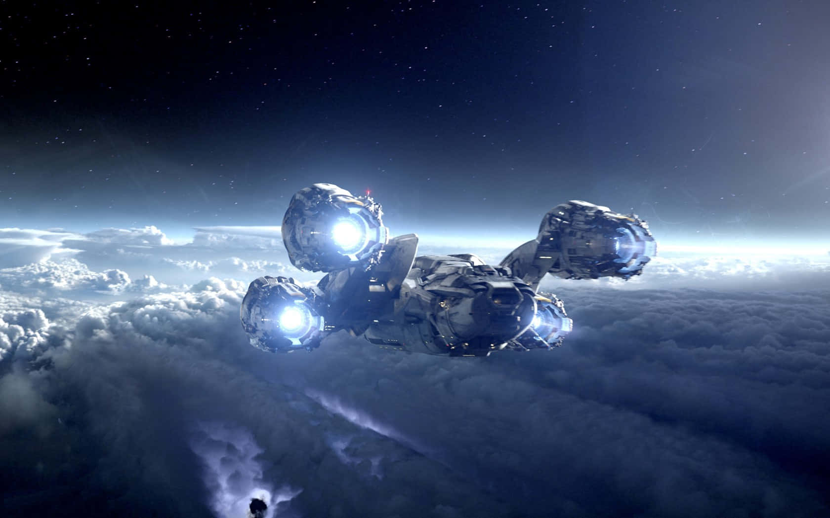 Futuristic Spacecraft Over Clouds Wallpaper