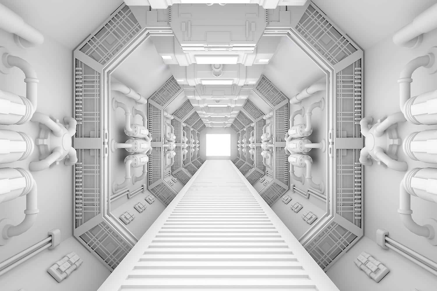 Futuristic Spaceship Corridor Interior Wallpaper