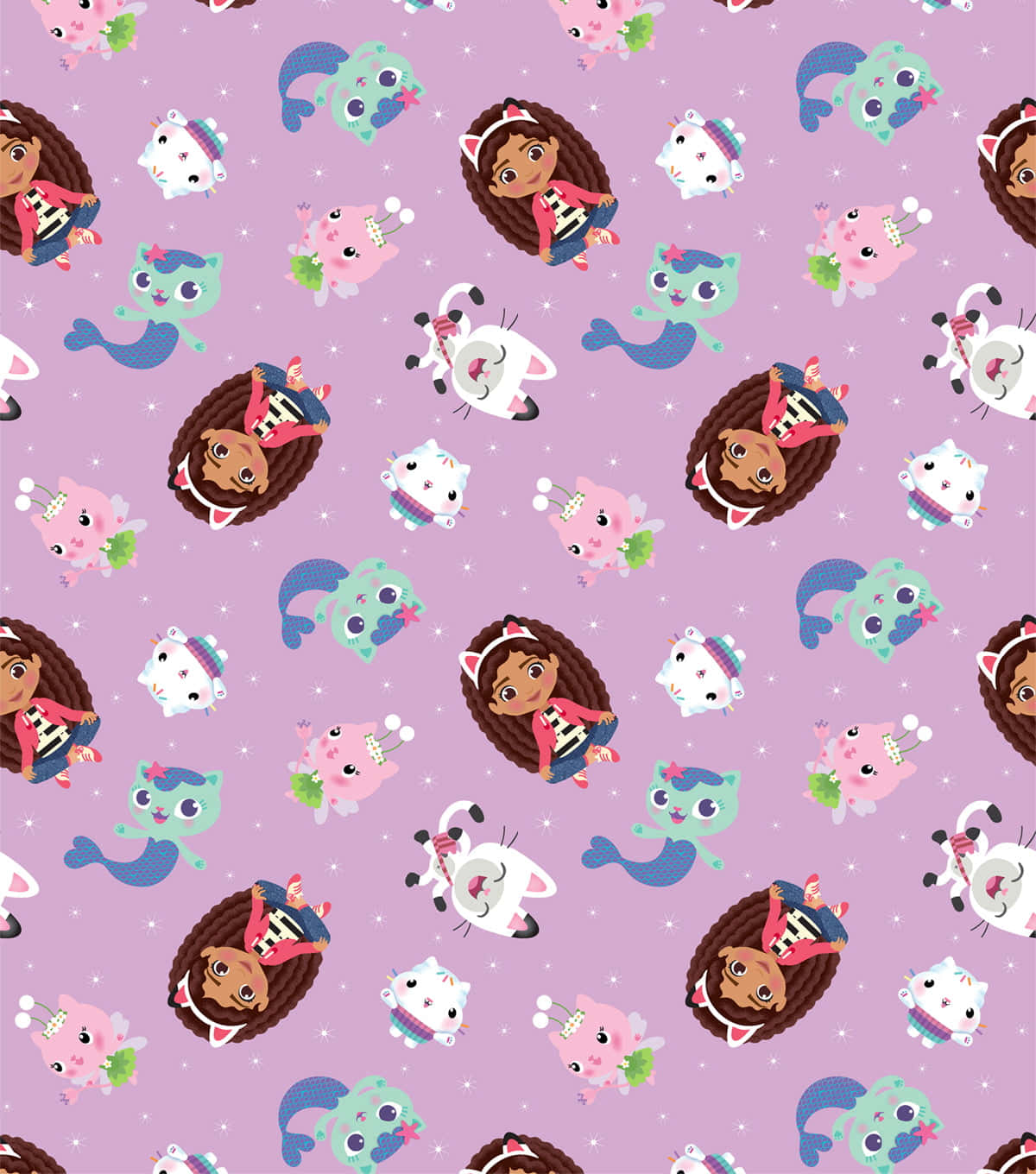 Gabby Dollhouse Characters Pattern Wallpaper