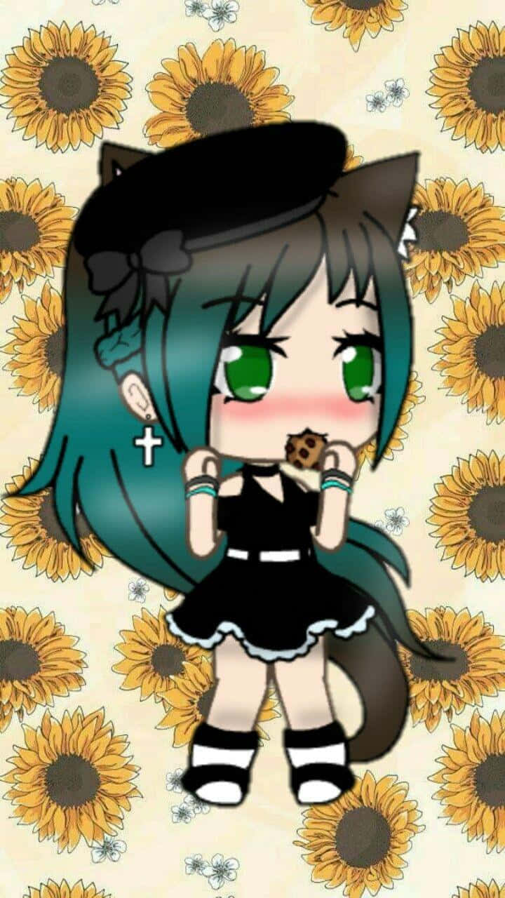 Gacha_ Life_ Girl_with_ Sunflowers_ Background Wallpaper