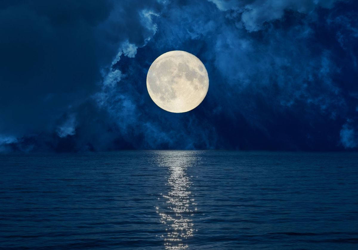 Galaxy Moon And Ocean At Night Wallpaper