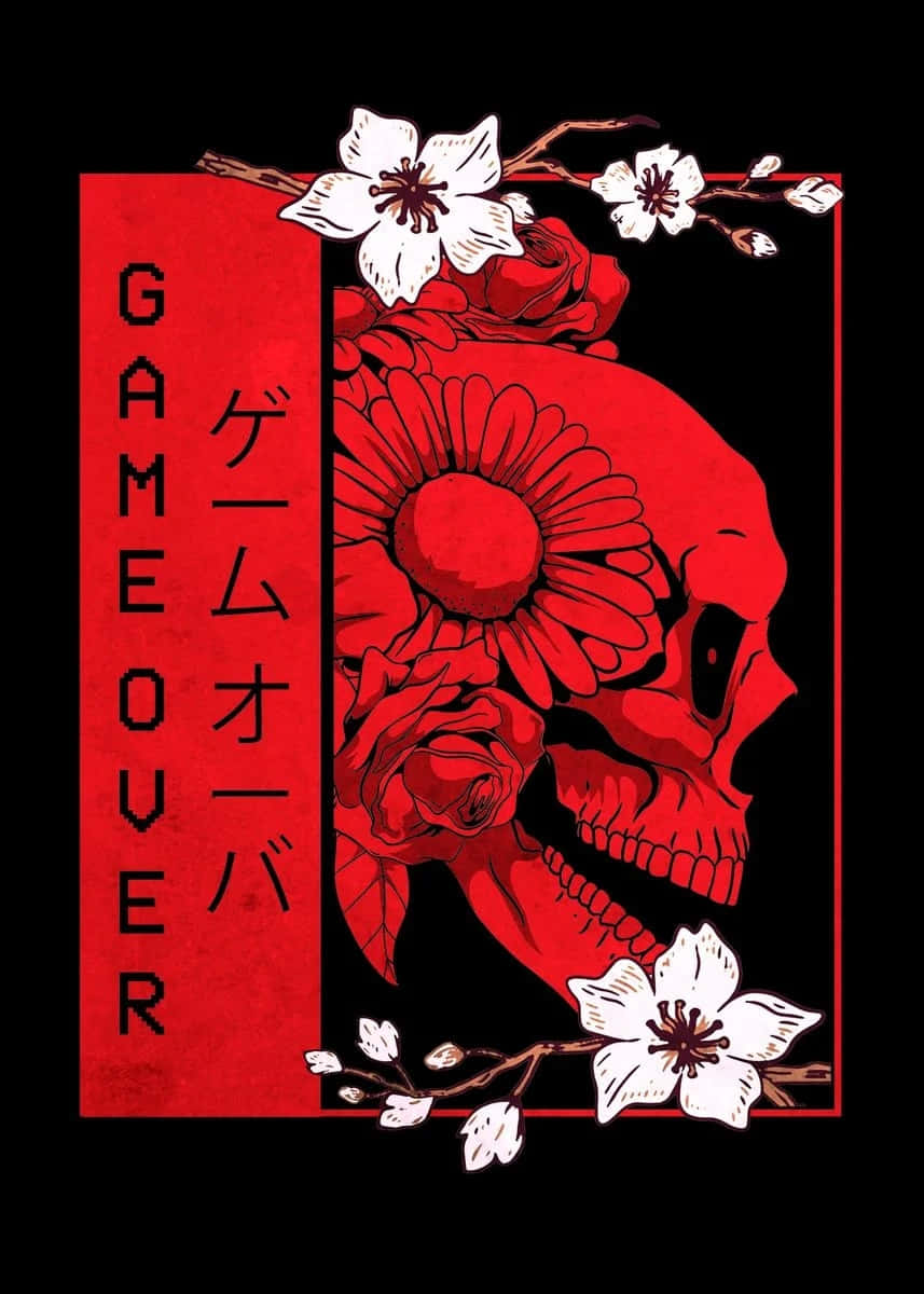 Game Over Skull Floral Art Wallpaper