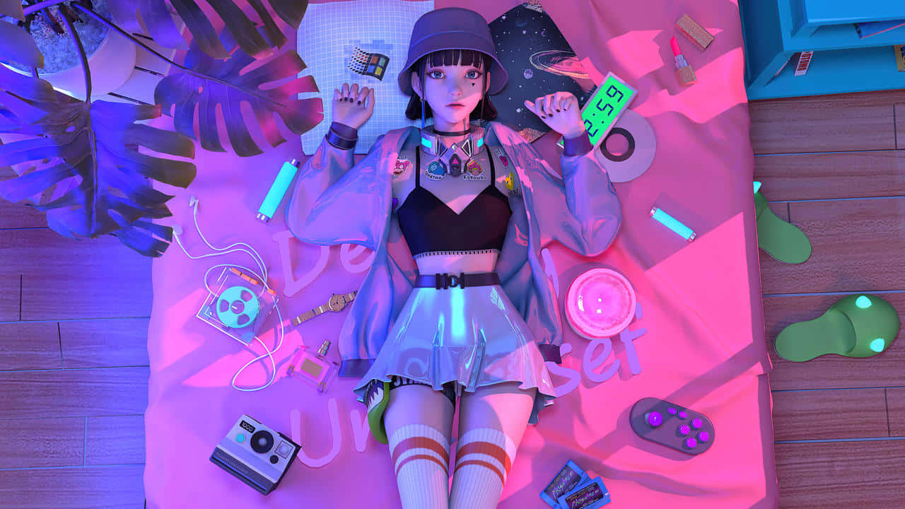 Gamer Girl Aestheticin Pinkand Blue Wallpaper