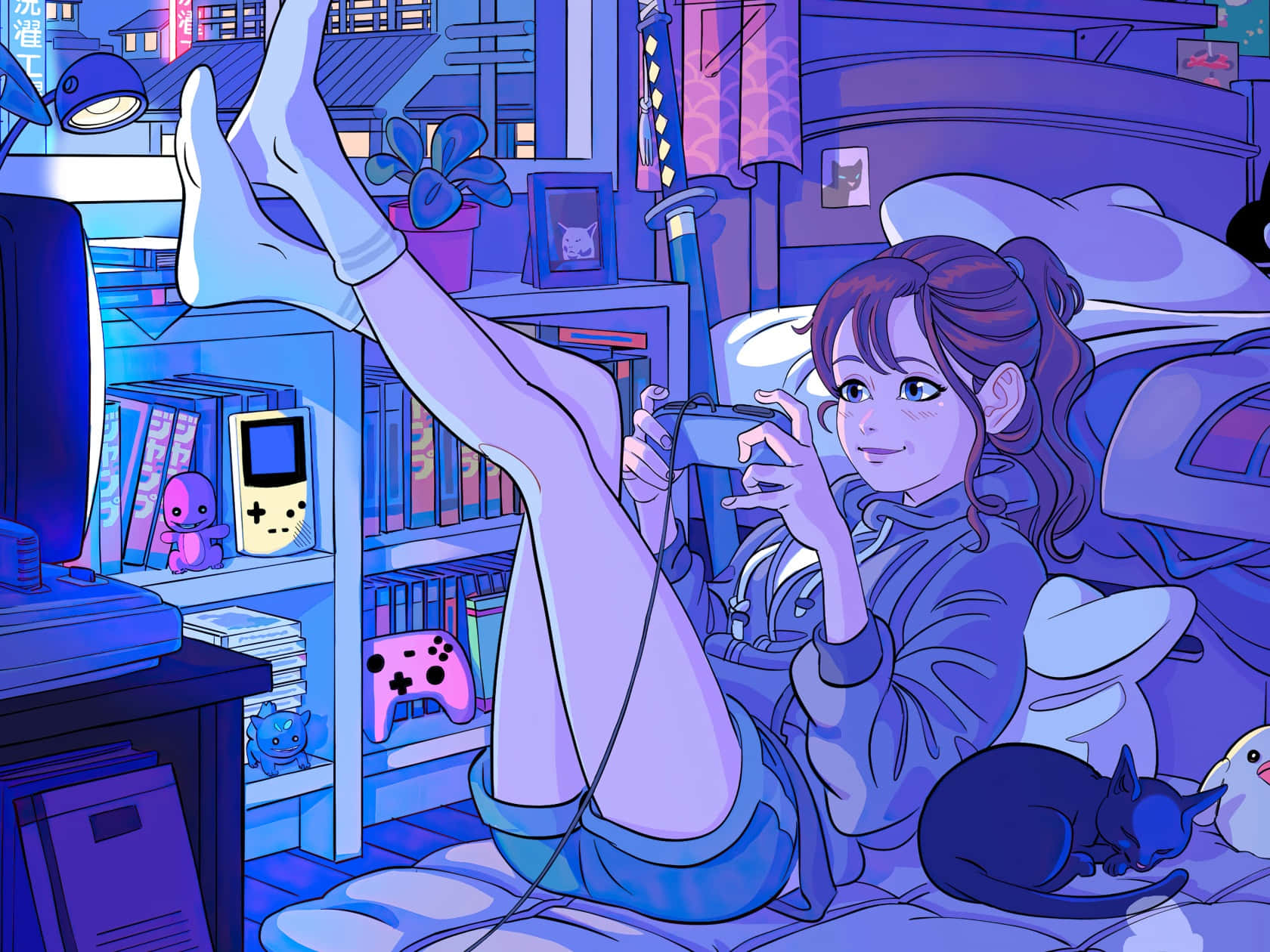 Gamer Girlin Cozy Room Aesthetic Wallpaper