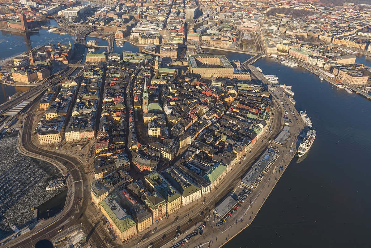 Gamla Stan Island Aerial View Wallpaper