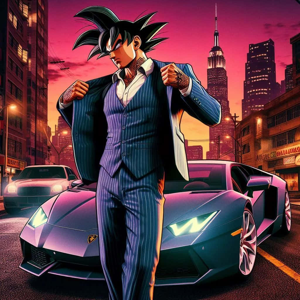 Gangster Goku With Lamborghini Aventador Wallpaper